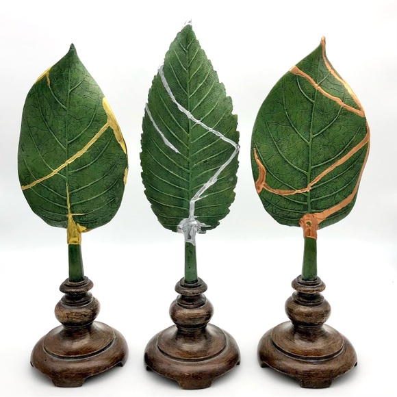 Kintsugi Leaf Finial Decor Set Gold Silver Copper Crack Art Personal Growth Gift - Picture 8 of 12